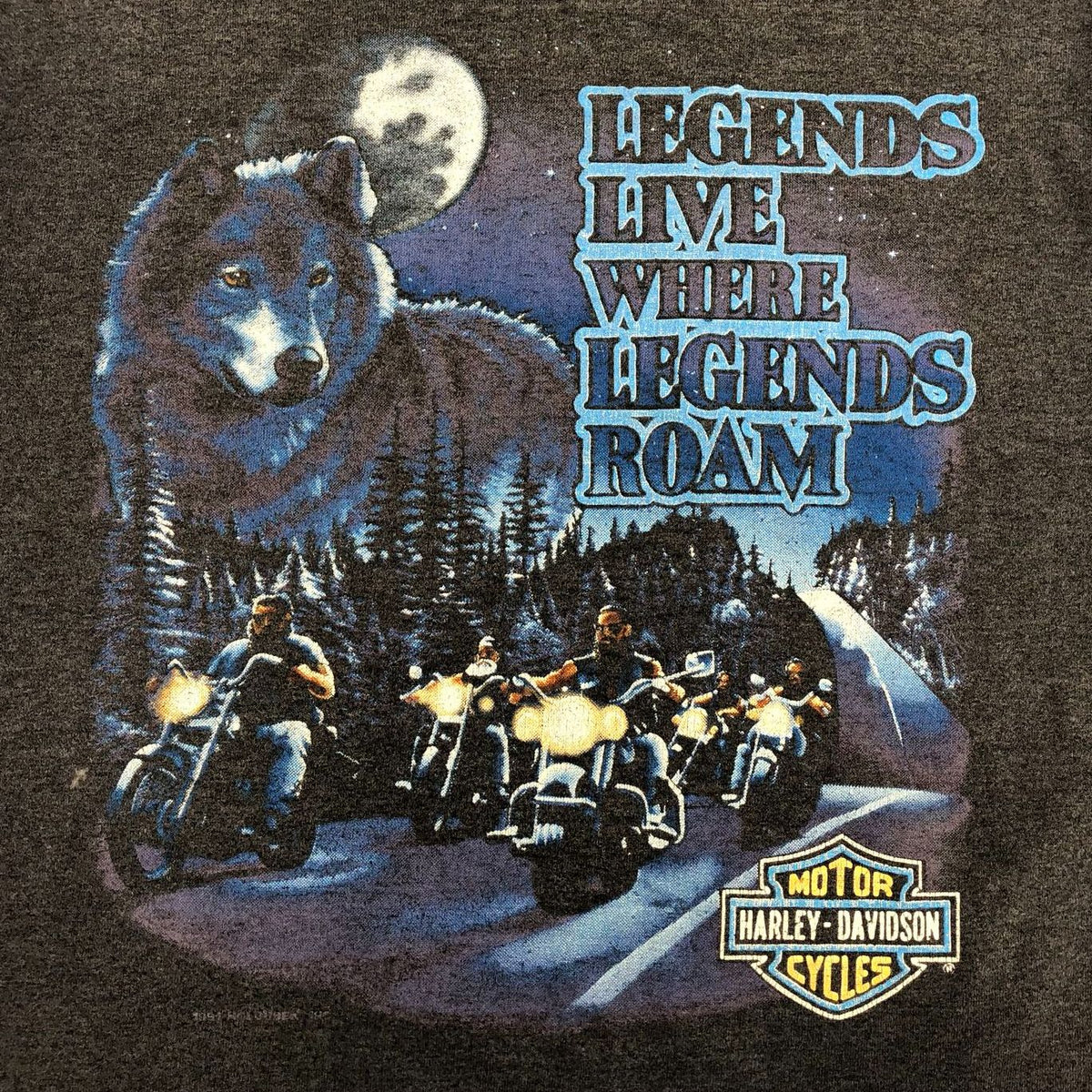 Vintage 1991 Harley-Davidson/Holoubek &quot;Legends Live/Roam&quot; Grey Wolf T-Shirt - L