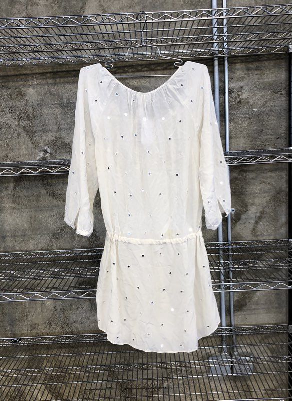 Club Monaco Women's NWT Anya Silk Dress Robe Mirror Embellished White Sz 6