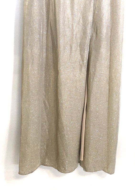 Oleg Cassini Women's Metallic Gold V-Neck Sleeveless Long Slit Gown NWT Sz 12
