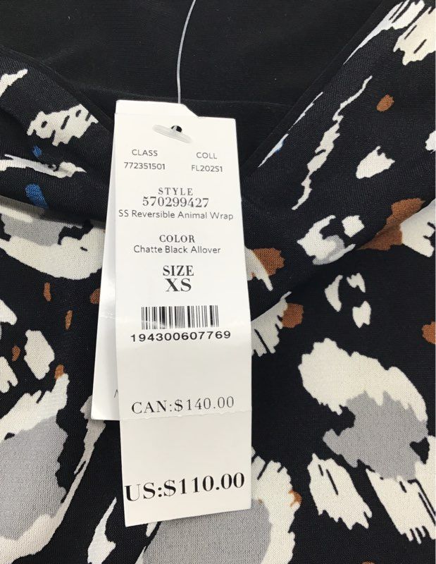 White House Black Market Women's Reversible Animal Wrap Dress Black Sz XS NWT