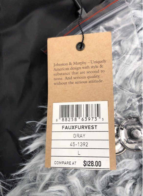 NWT Johnston & Murphy Women's Gray Faux Fur Vest - Size L