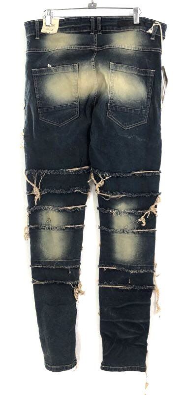 Taker Men's Skinny Fit Jeans Distressed Frayed Tiered Fringing Dark Wash 36x32