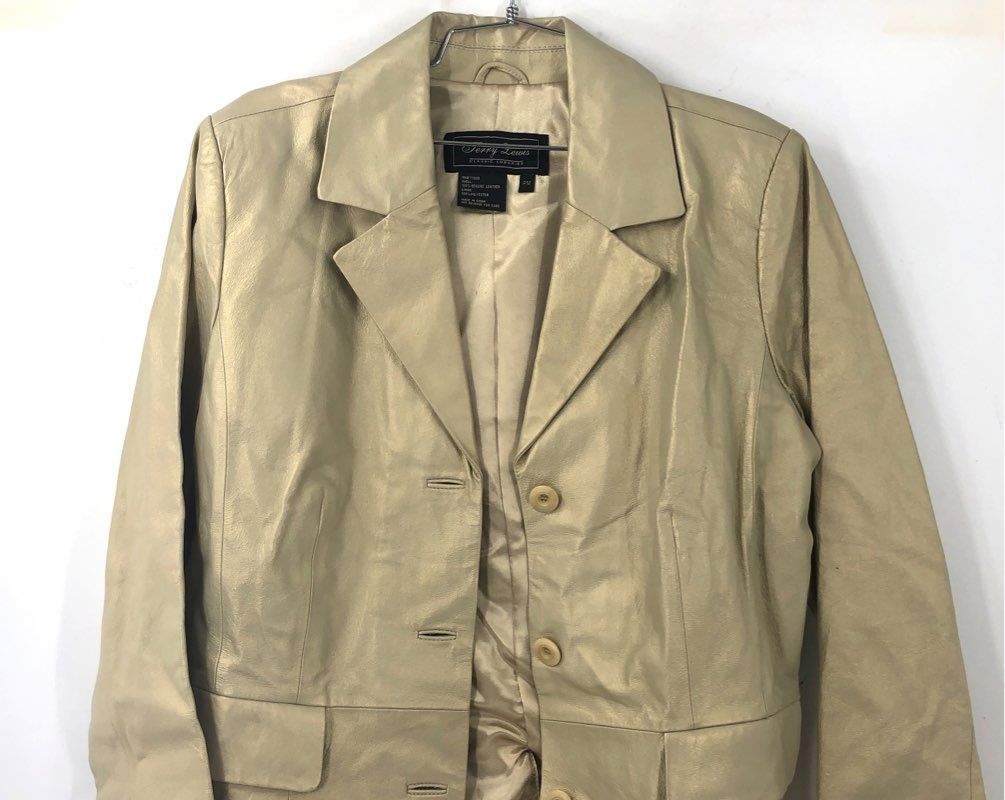 NWT Terry Lewis Women's Gold Leather Blazer - Size PM