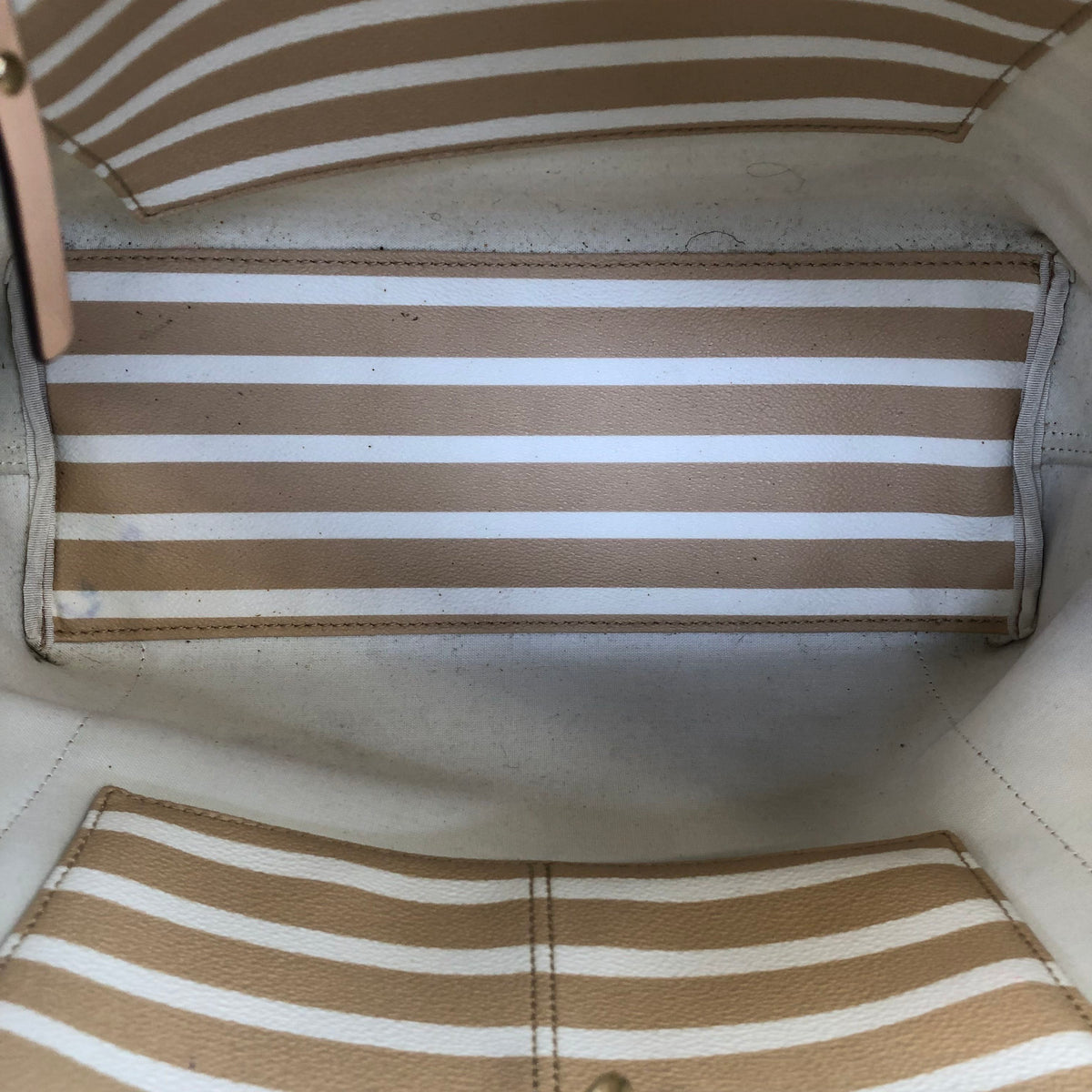 Kate Spade Camel Brown\White Leather 'Market Stripe' Tote Bag (+COA)