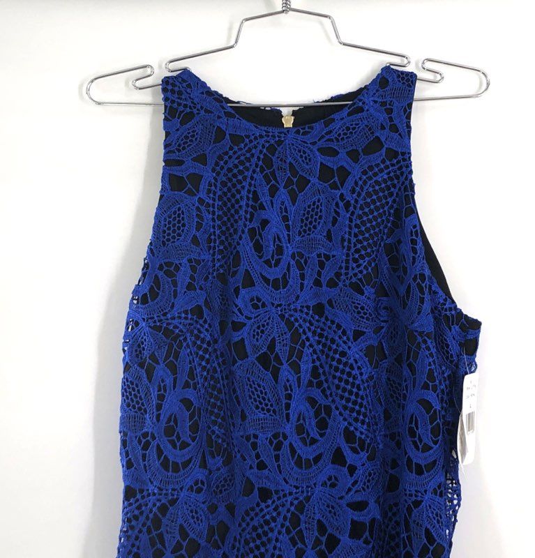 Alexia Admor Women's Blue Guipure Lace Sheath Dress Sleeveless NWT Sz L