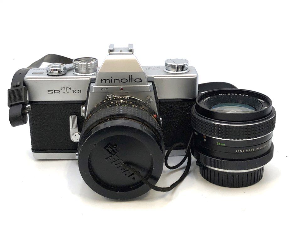 Vintage Minolta SRT 101 35mm SLR Camera with 50mm 1.4 & Focal 28mm Lenses