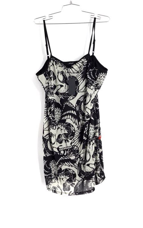 NWT Ed Hardy Women&#39;s Black White Sleeveless V-Neck Mini Dress - Size 1X