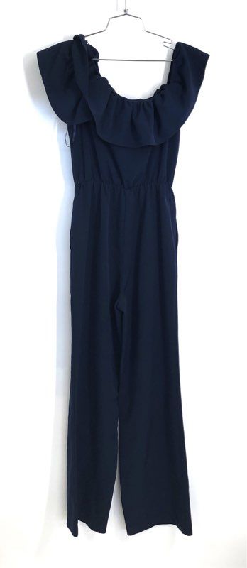 New York & Company Women's Navy Blue Off-the-Shoulder Ruffle Jumpsuit Size XS