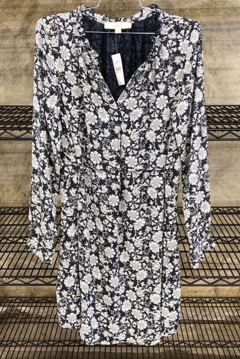 NWT LOFT Women&#39;s Black White Floral Mini Dress - Size Small