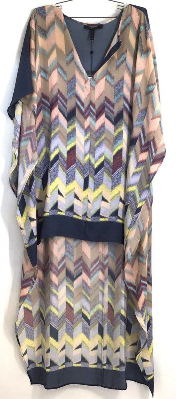 BCBGMAXAZRIA Women's Cristen High-Low Dress Stormy Blue Multi Chevron NWT XS/S