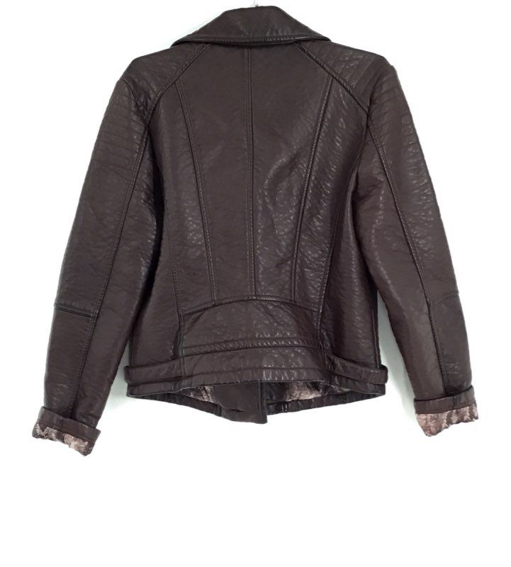 Guess Women&#39;s Brown Collared Full Zip Motorcycle Jacket - Size Large