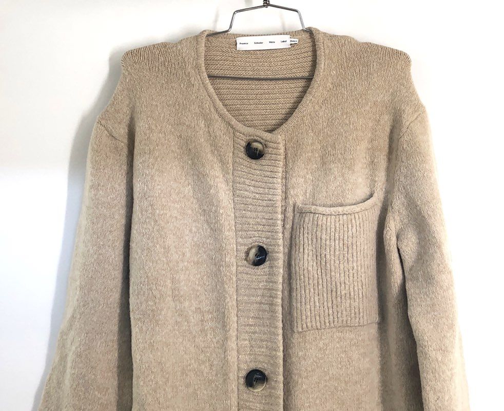 Proenza Schouler White Label Women's Beige Wool Blend Belted Long Cardigan Sz S
