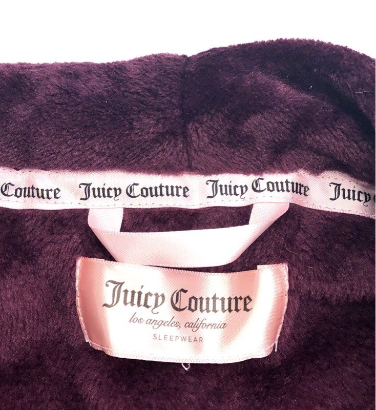 Juicy Couture Women's Purple Plush Belted Robe Shawl Collar Logo Sz S/M