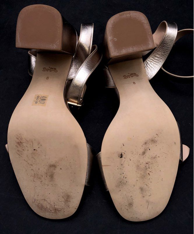 Coach Maddi 85 Champagne Metallic Block Heel Sandal Women's Size 8 B