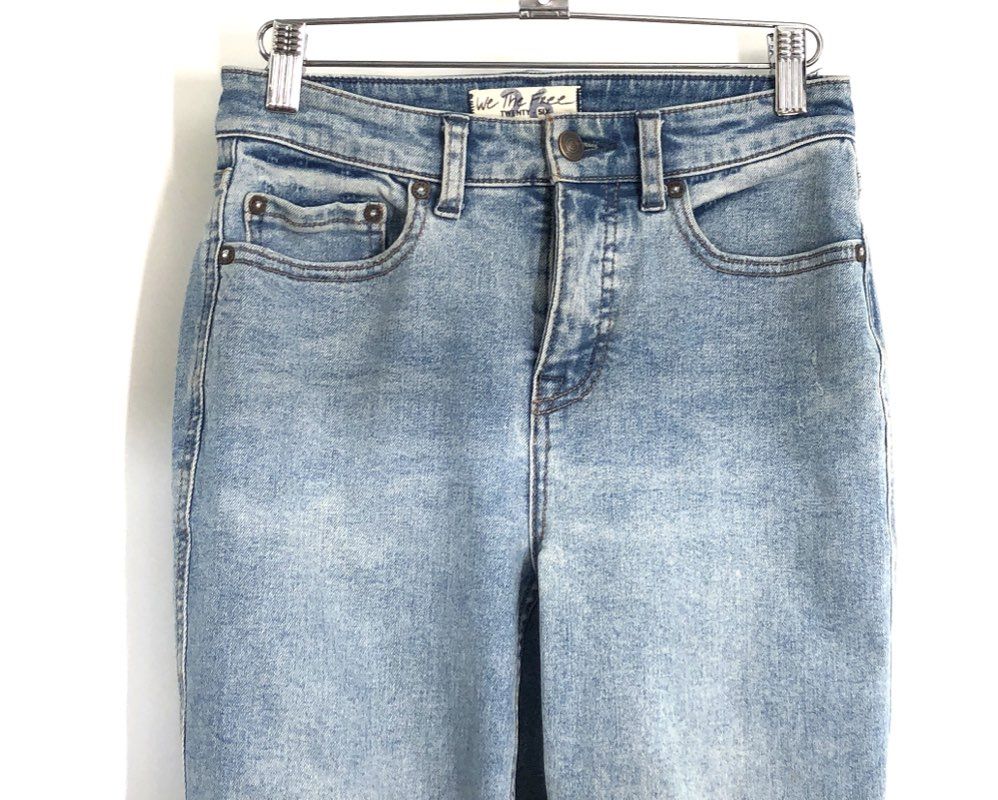 We The Free Women's Light Wash High Rise Straight Leg Raw Hem Jeans Sz 26