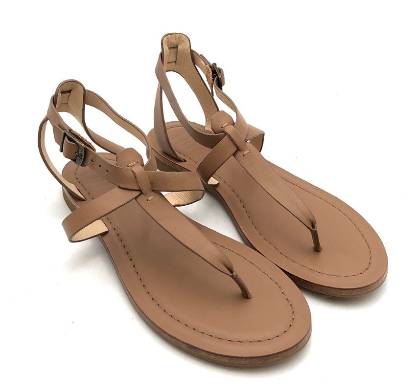 Frye Brown Leather Ankle Strap Thong Flat Sandals Women's Size 11