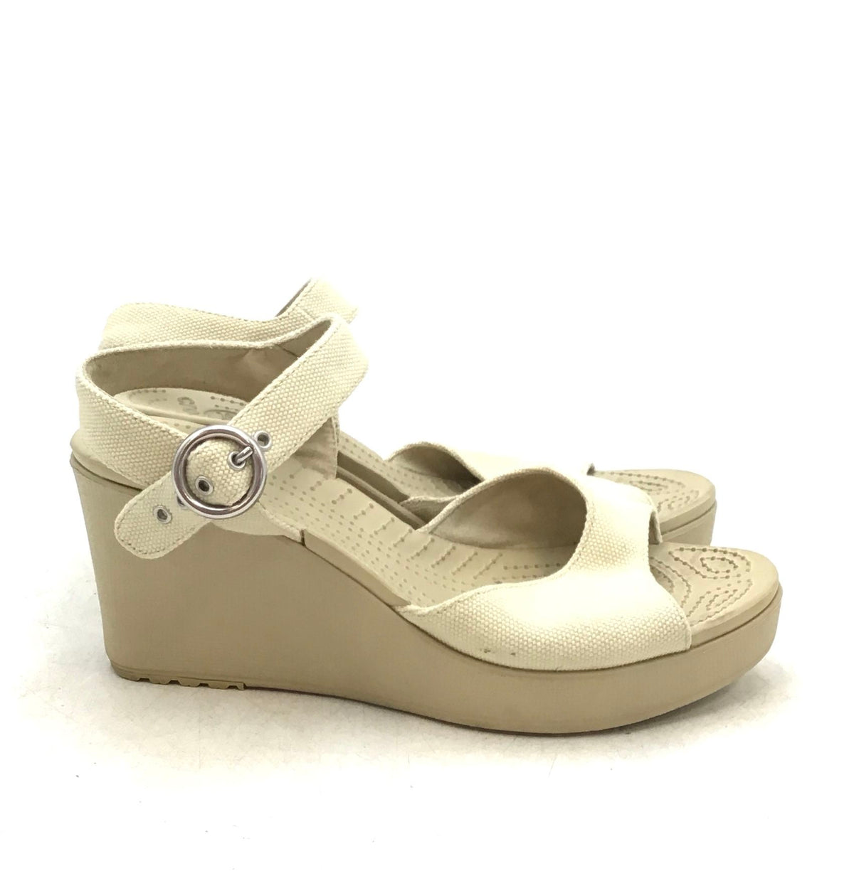 Crocs Women&#39;s Ivory Open Toe Wedge Heel Adjustable Ankle Strap Sandals - Size 8