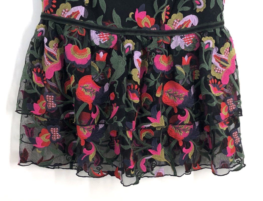 Cynthia Rowley Women's Black Multi Floral Embroidered Mesh Peplum Top Sz S NWT