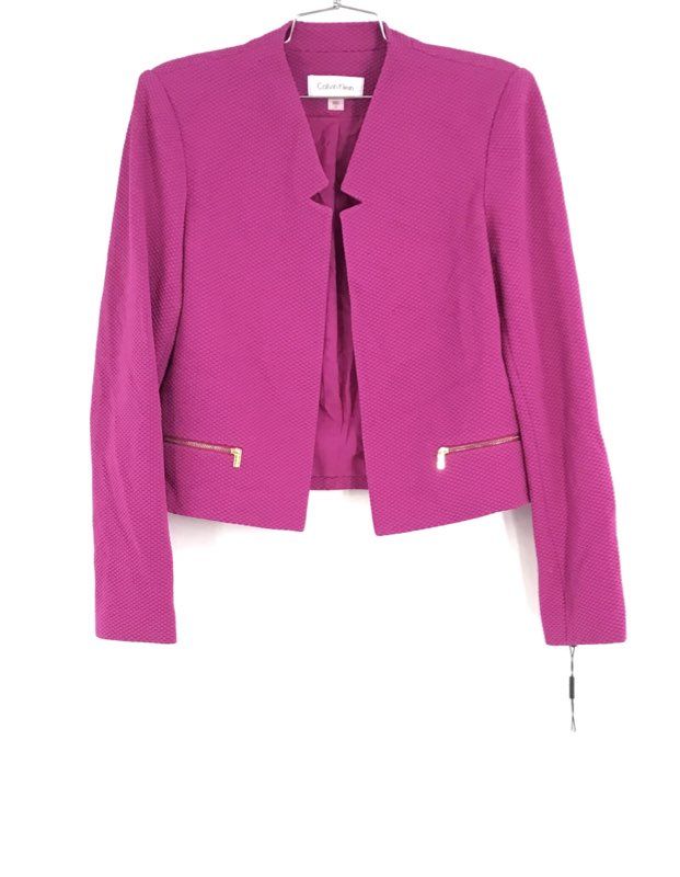 NWT Calvin Klein Women&#39;s Pink Collared Open Front Jacket - Size 10