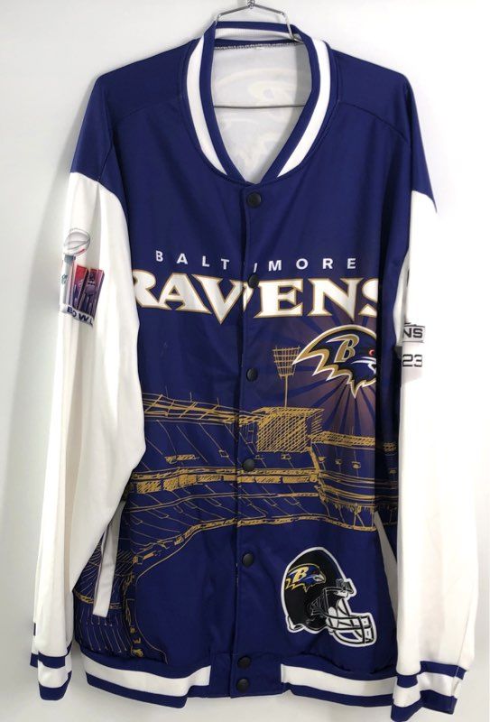 Baltimore Ravens Super Bowl XXXV All Over Print Varsity Snap Jacket Sz 5XL