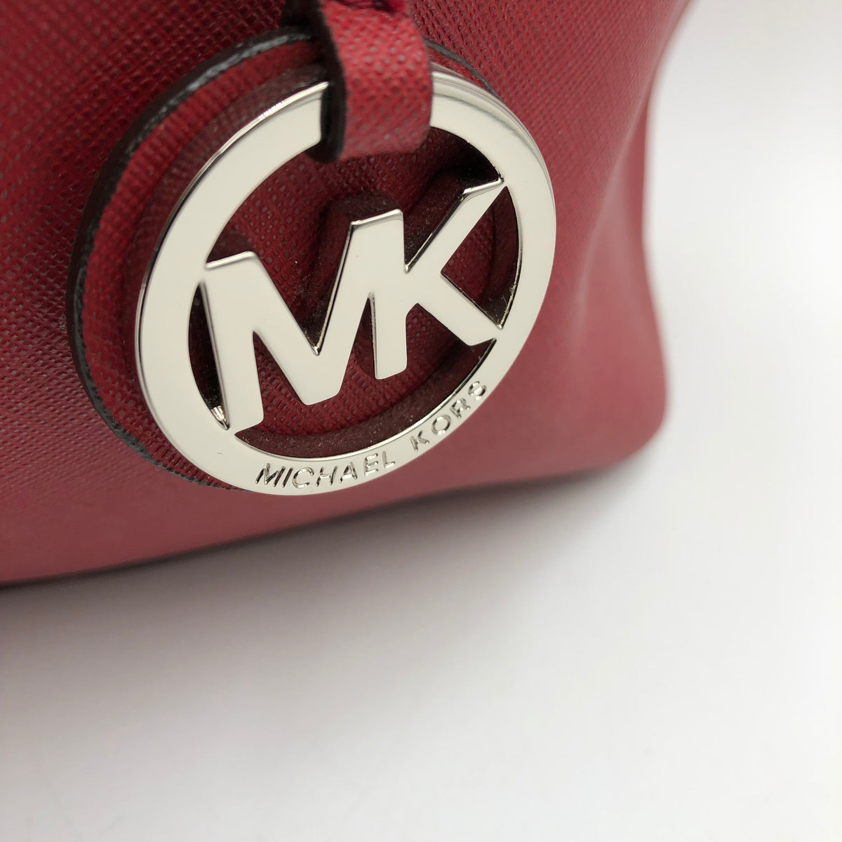 Michael Kors Red Saffiano Leather Jet Set Travel Tote Bag Silver Hardware COA