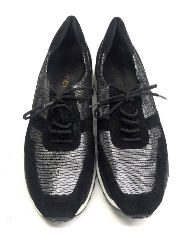 Sesto Meucci Black Silver Metallic Shimmer Lace Up Sneakers Women's Size 8M