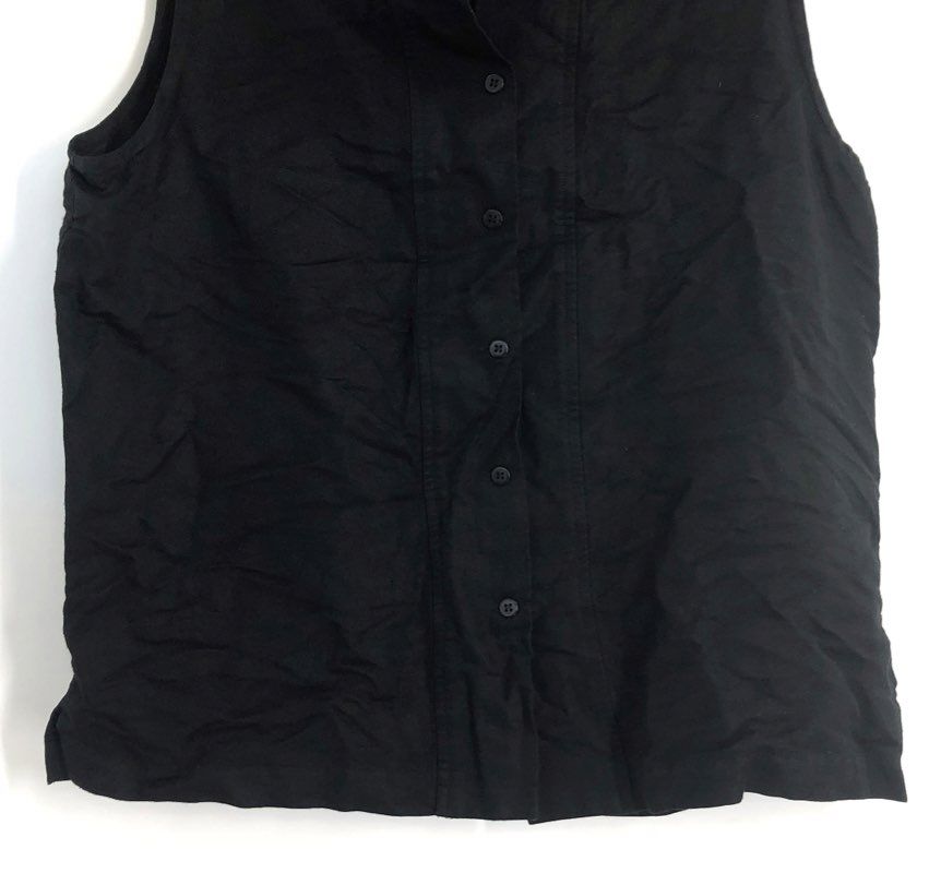 Eileen Fisher Women's Black Linen Rayon Sleeveless Button Front Blouse Sz B