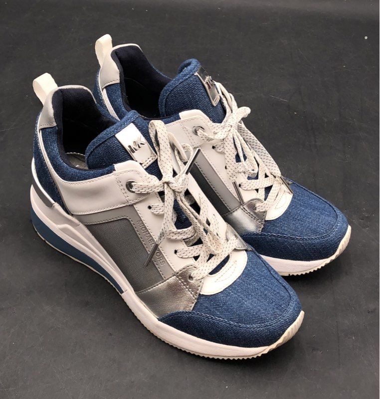 Michael Kors Blue Denim Silver Metallic Trainer Sneakers Women's Size 7M