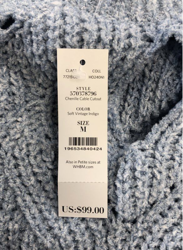 NWT White House Black Market Women's Vintage Indigo Sweater - Size M