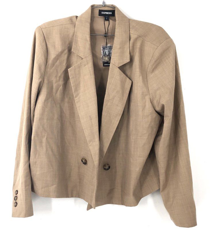 NWT Express Tan Double Breasted Cropped Blazer Women's Size XL