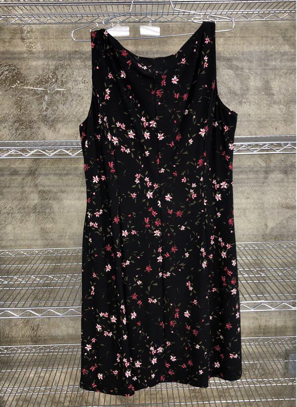 Chaps Women's NWT Black Floral A-Line Dress Sleeveless Knot Front Size XL