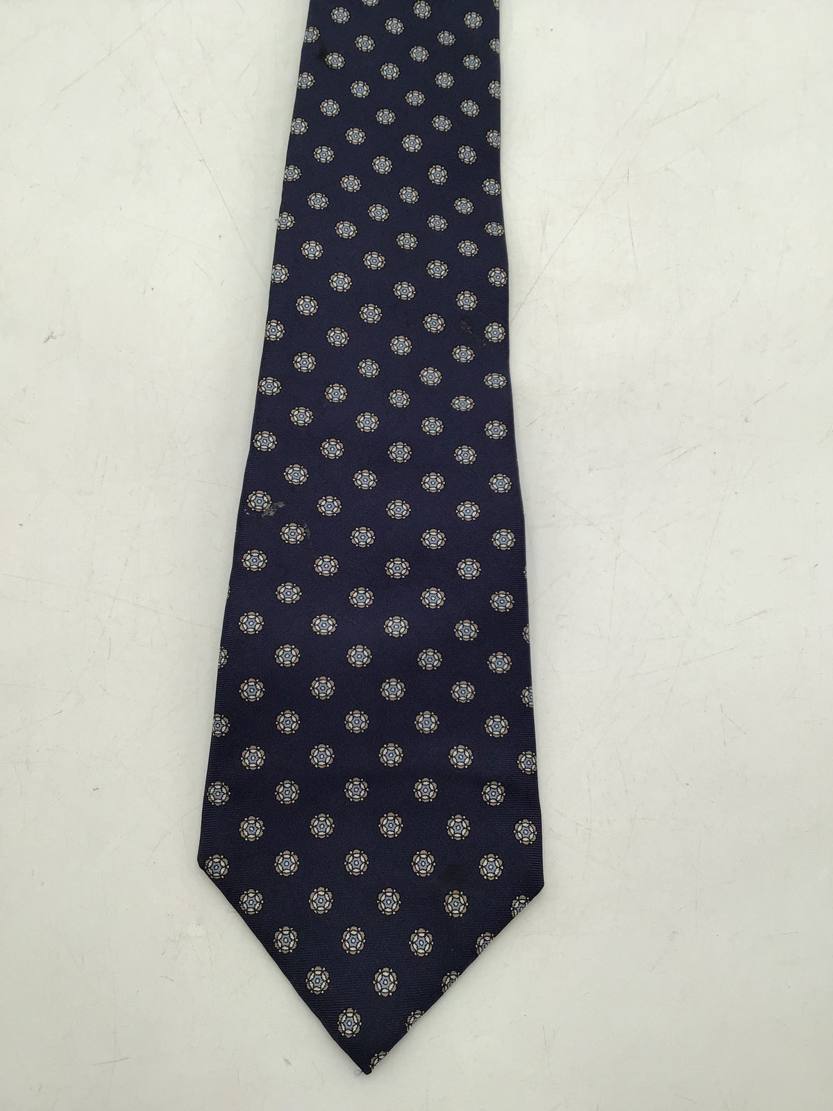 Christian Dior Men&#39;s Blue Geometric Print Pure Silk Pointed Neck Tie - OS W/ COA