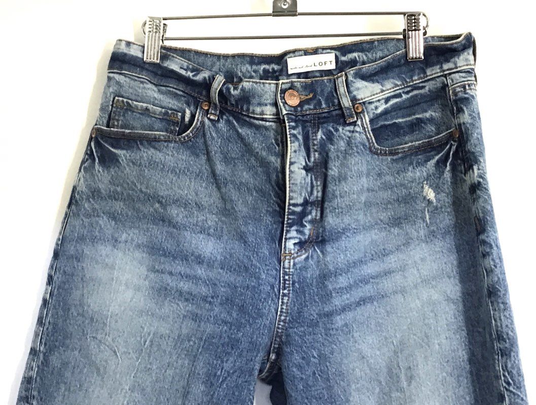 LOFT Women's Blue High Waist Straight Crop Distressed Jeans Size 27 4