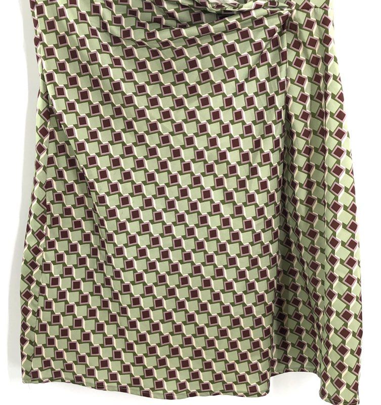 MNG Women's Green Brown Geometric Print Sleeveless Draped Front Dress Sz 4