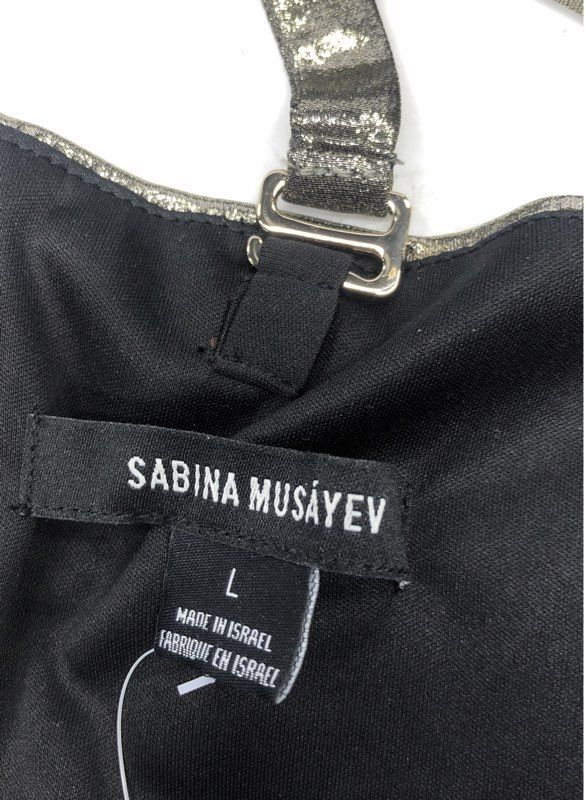 Sabina Musayev Women's Nibar Peplum Top Silver Metallic Pleated Sleeveless L NWT