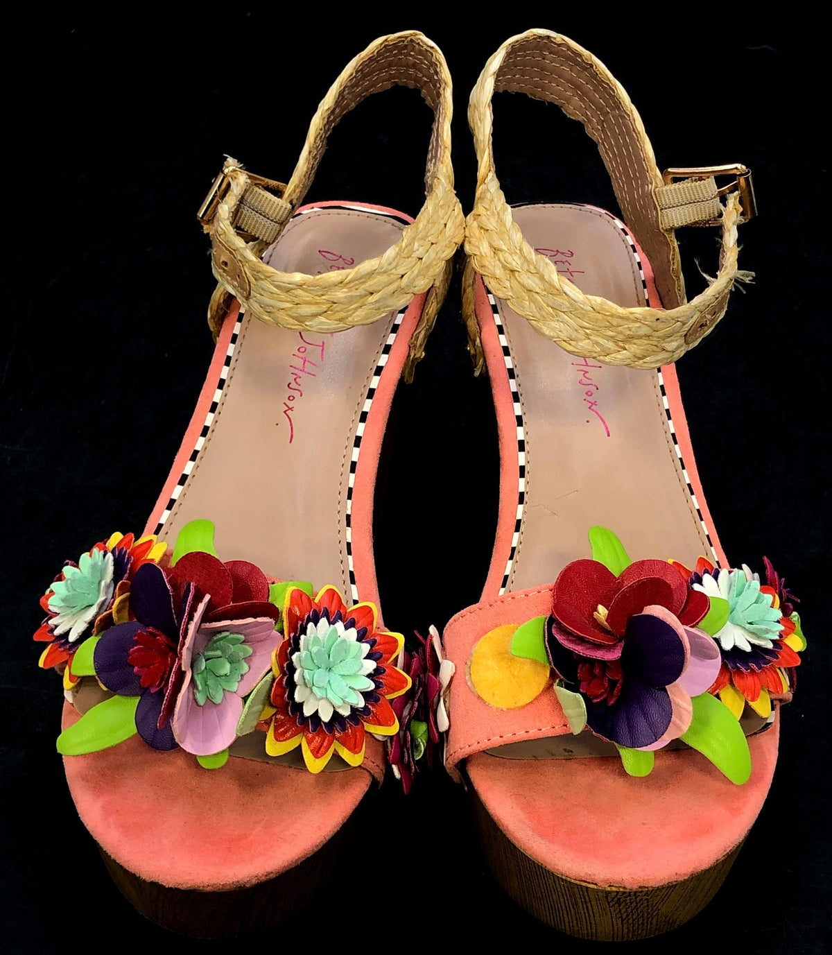 Betsey Johnson Jillie Floral Platform Sandals Coral Multi 3D Flower Size 7