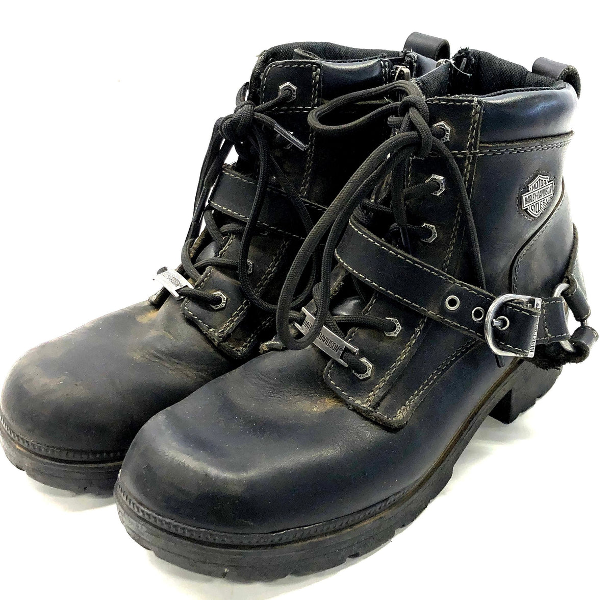 Harley-Davidson Black Leather Lace Up Side Zip Harness Motorcycle Boots Size 8.5