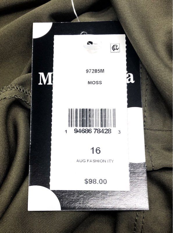 Maison Tara Women's Moss Green Ruched Side Slit Short Sleeve Dress NWT Sz 16