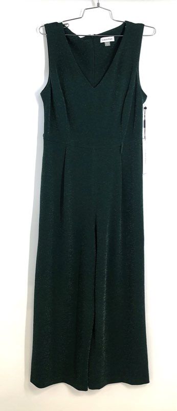 Calvin Klein Women's Green Shimmer Wide Leg Sleeveless Jumpsuit Sz 10 NWT