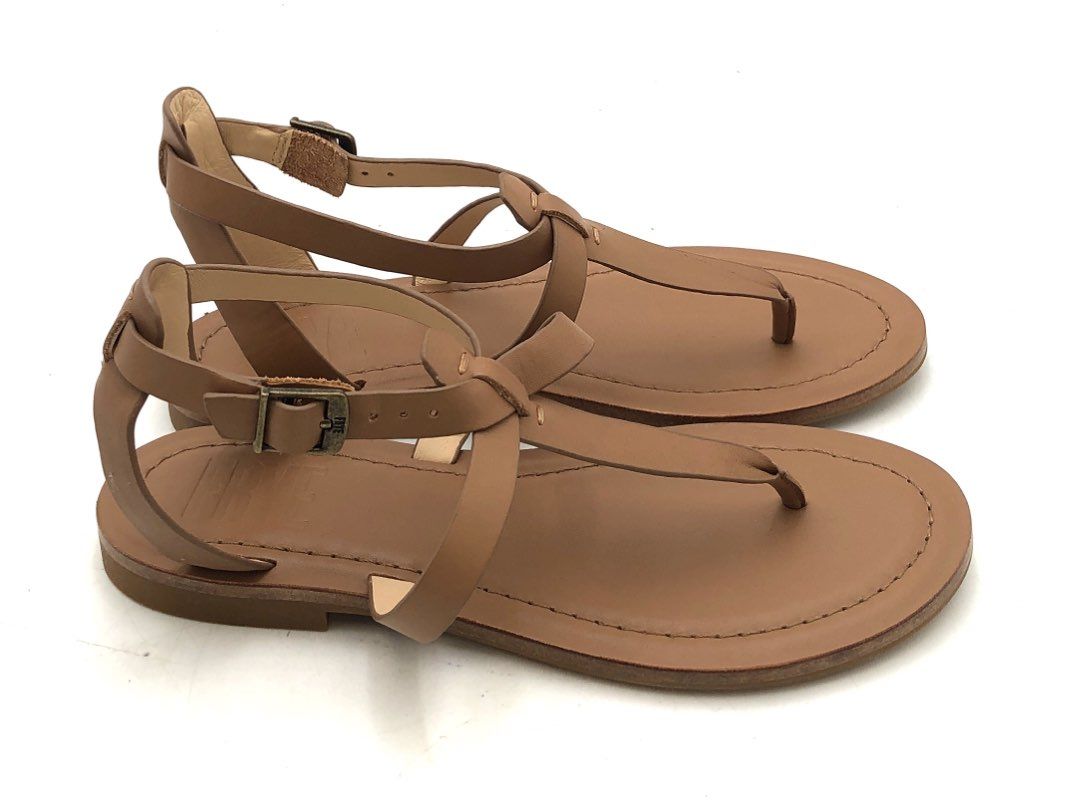 Frye Brown Leather Ankle Strap Thong Flat Sandals Women's Size 11