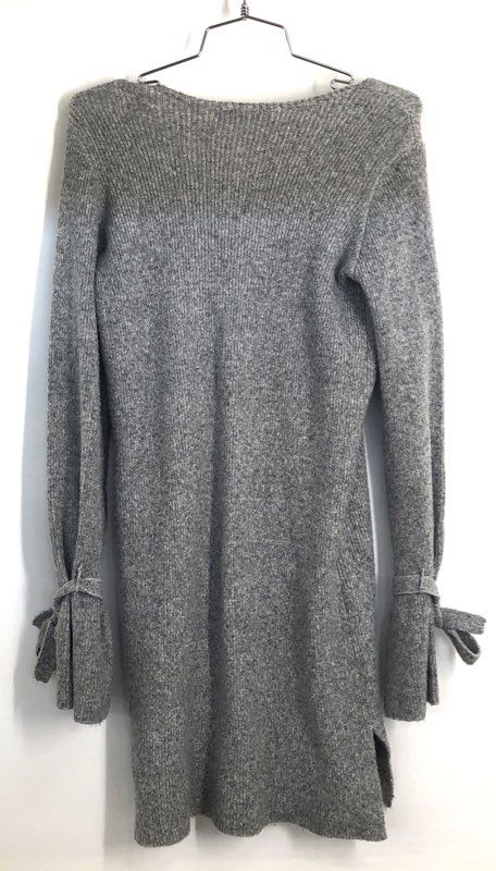 Cupcakes and Cashmere Women's Gray Ribbed V-Neck Tie-Cuff Sweater Dress Sz S