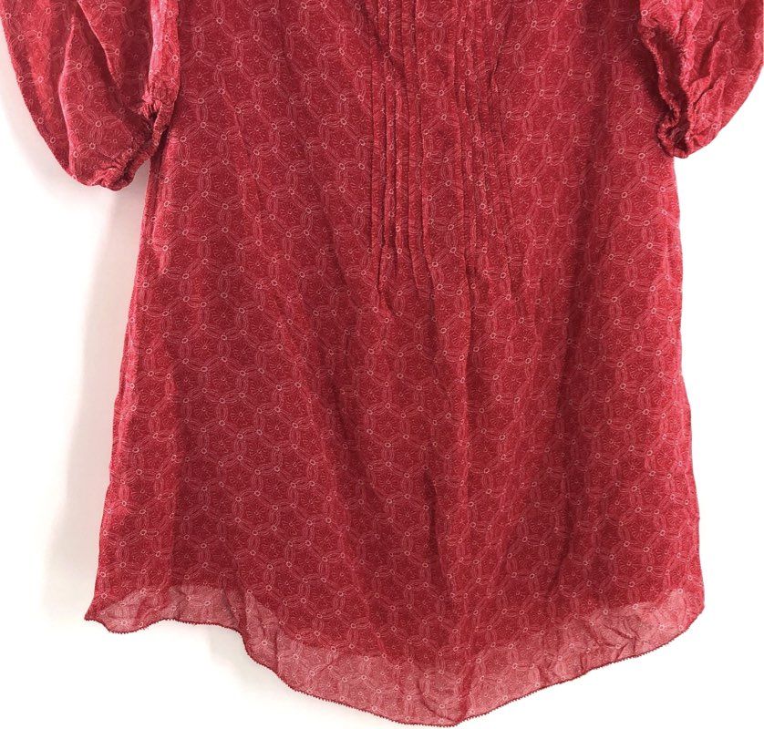 Sanctuary Women's Red Floral Ruffle Cold Shoulder Pleated Tunic Blouse Sz XS