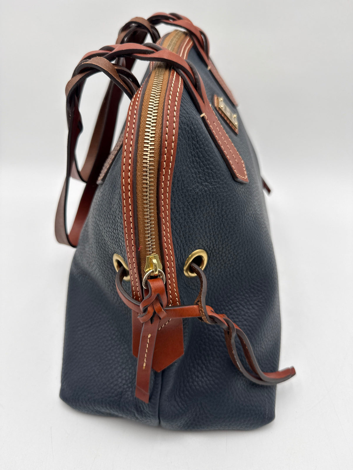 Dooney & Bourke Navy Blue\Brown Leather Domed Satchel Bag (+COA)