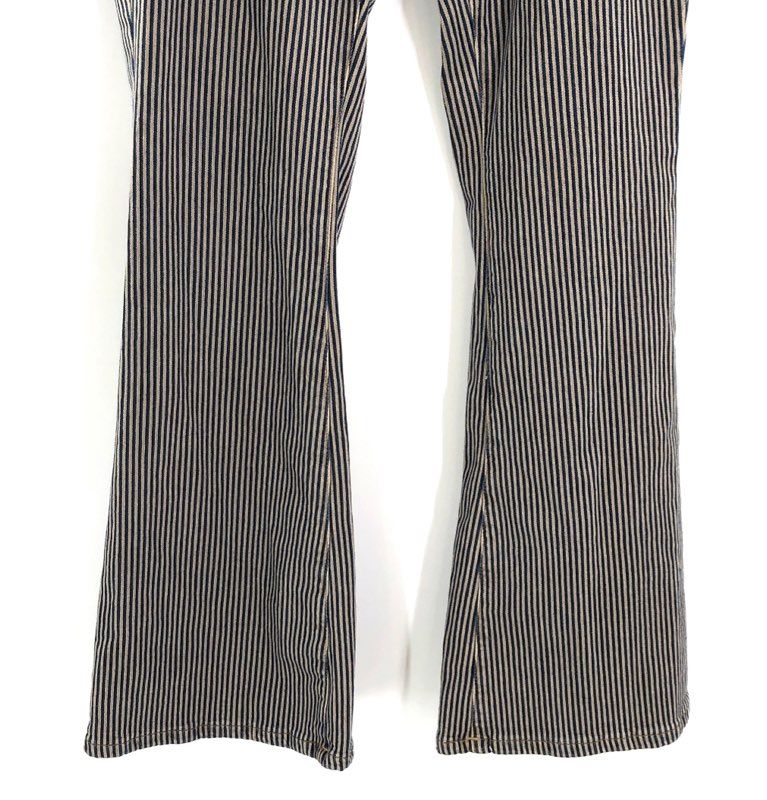 We The Free Women's Blue Tan Hickory Stripe High Rise Flare Jeans Sz 30