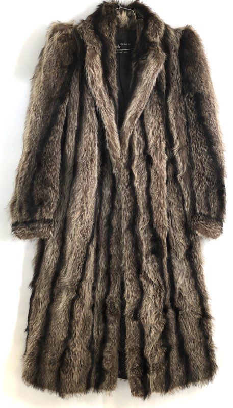 Vintage 70s Maple Furriers Women's Brown Full Length Long Hair Real Fur Coat