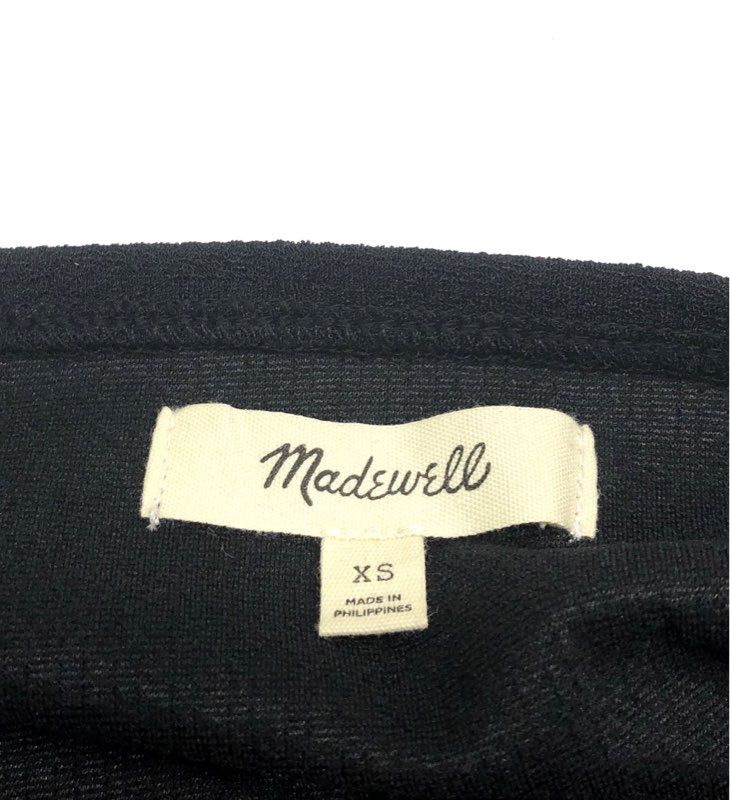 Madewell Women's Black Square Neck Puff Sleeve Textured Crepe Blouse Top Sz XS