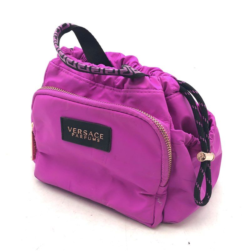 Versace Parfums Purple Nylon Drawstring Pouch Vanity Bag Greca Handle