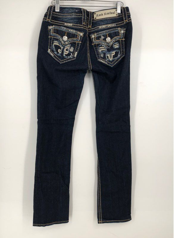 Rock Revival Women&#39;s Blue Karla Distressed Denim Straight Jeans - Size 27