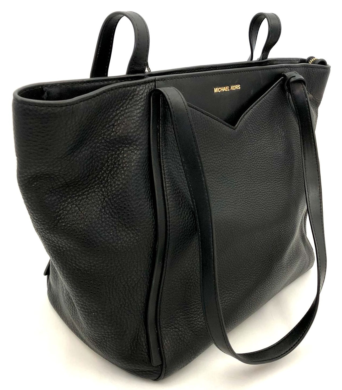 Michael Kors 'Whitney' Black Pebbled Leather Tote with Gold-Tone Hardware (+COA)