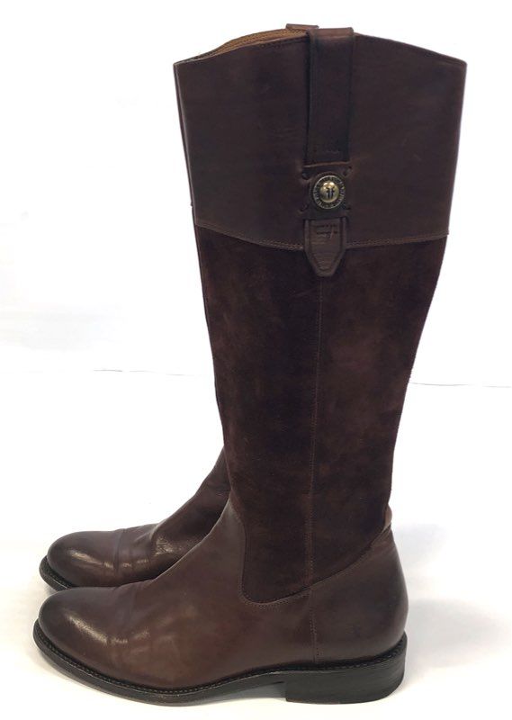 Frye Melissa Button Redwood Leather Suede Equestrian Boots Womens Size 8 B